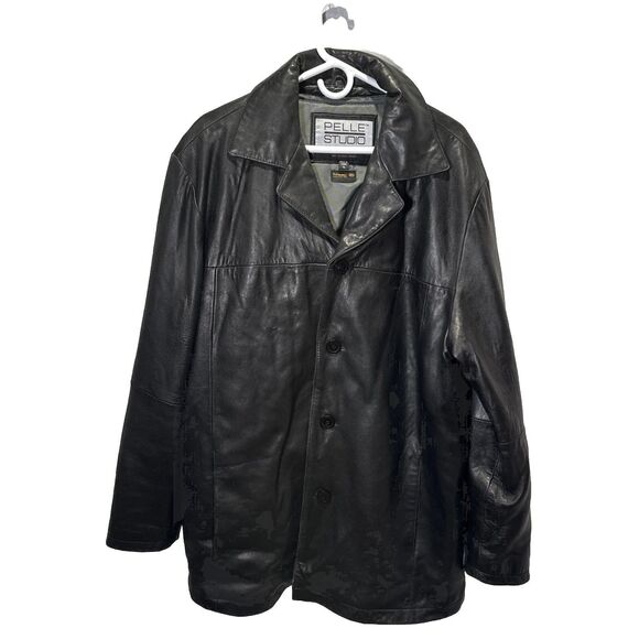 Wilsons Pelle Studio Leather Jacket Mens XL Driving Coat Black 4 Button - Primo! - Picture 1 of 16